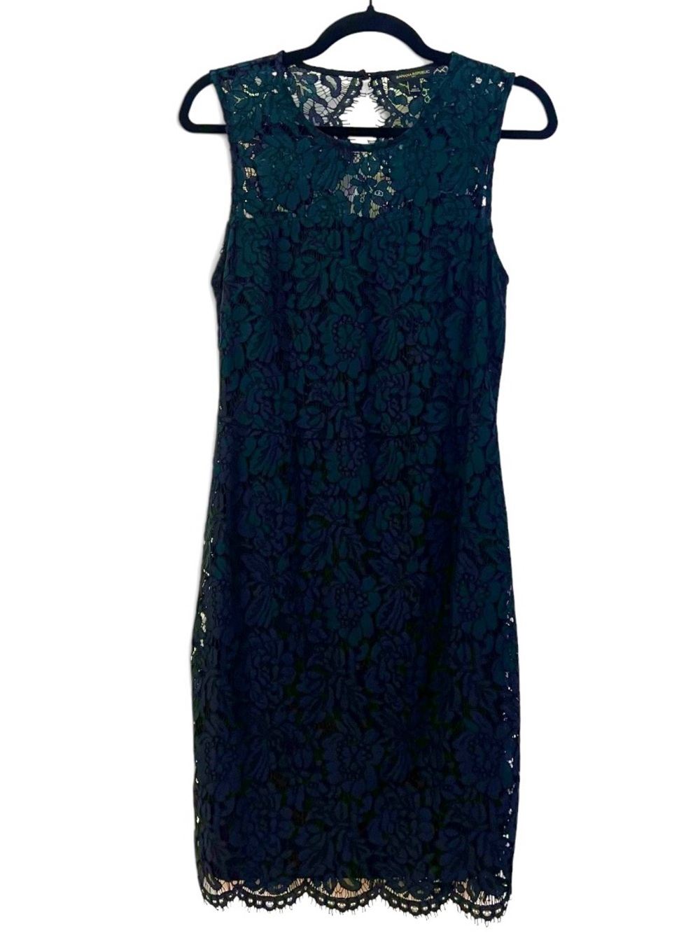 Banana Republic Midnight Navy Blue Floral Lace Sheath Dress 6